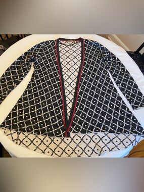 Belldini Black, Beige & Red Trim Knit Cardigan